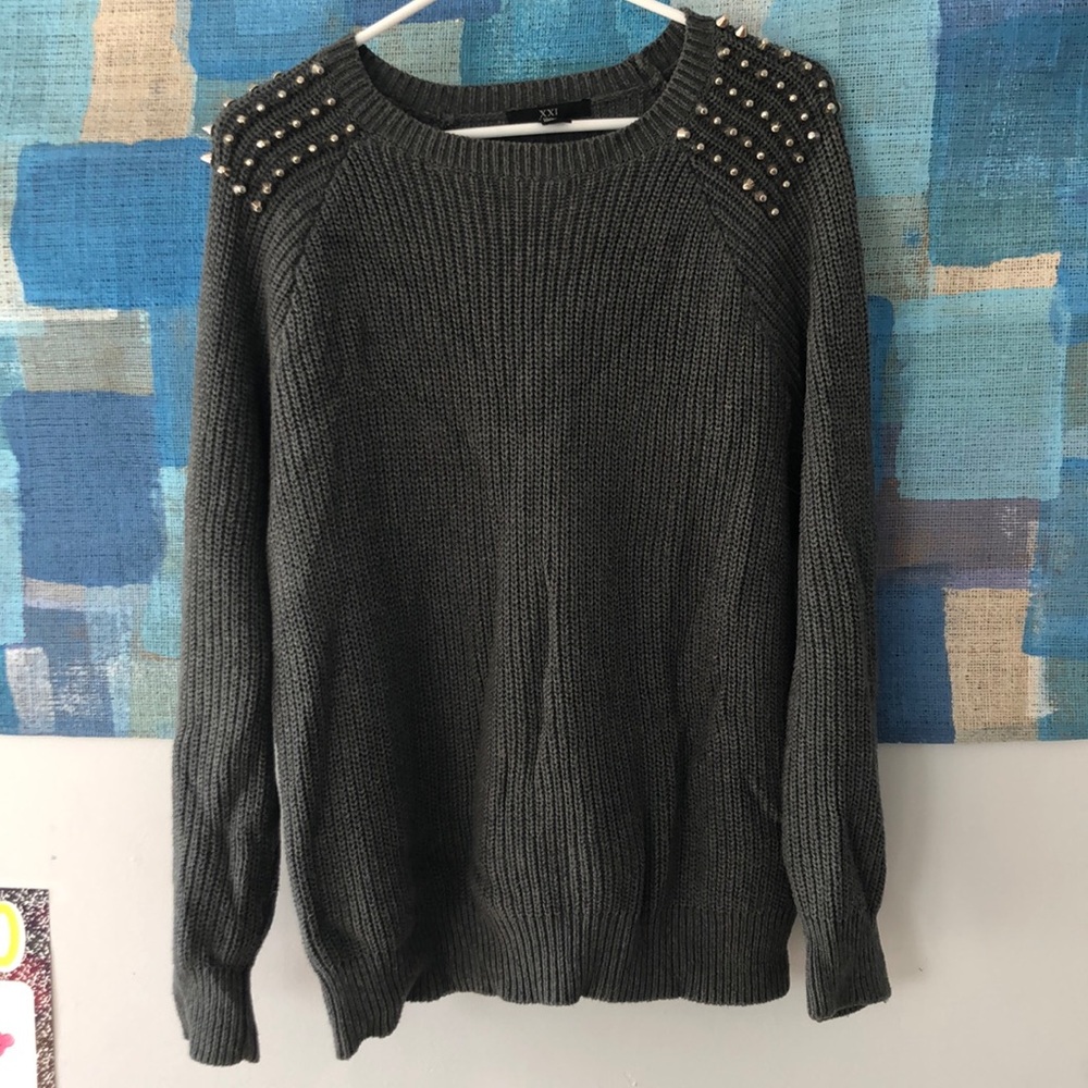 F21 Knit Sweater with Spiked Shoulders